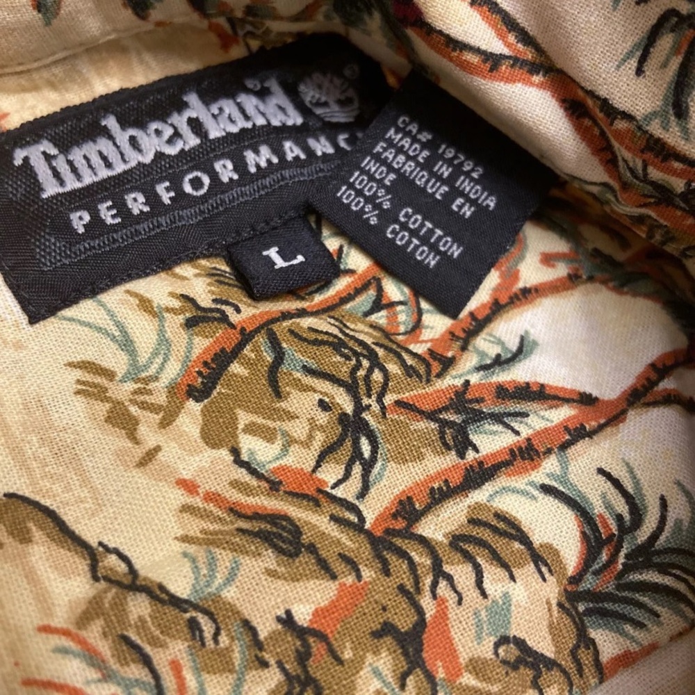 Timberland Logo Men Performance Hawaiian Button Down Short Sleeves Collar Shirt - Picture 7 of 11